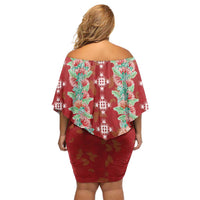 Hawaii Ohia Lehua Family Matching Off Shoulder Short Dress and Hawaiian Shirt Tropical Vibes Crimson LT05 - Polynesian Pride