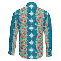 Hawaii Ohia Lehua Family Matching Long Sleeve Bodycon Dress and Hawaiian Shirt Tropical Vibes Teal LT05 - Polynesian Pride