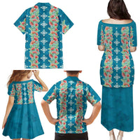 Hawaii Ohia Lehua Family Matching Puletasi and Hawaiian Shirt Tropical Vibes Teal LT05 - Polynesian Pride