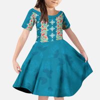 Hawaii Ohia Lehua Family Matching Summer Maxi Dress and Hawaiian Shirt Tropical Vibes Teal LT05 Daughter's Dress Teal - Polynesian Pride
