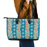 Hawaii Ohia Lehua Leather Tote Bag Tropical Vibes Teal