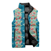 Hawaii Ohia Lehua Sleeveless Puffer Jacket Tropical Vibes Teal