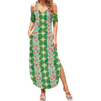 Hawaii Ohia Lehua Family Matching Summer Maxi Dress and Hawaiian Shirt Tropical Vibes Green LT05 Mom's Dress Green - Polynesian Pride