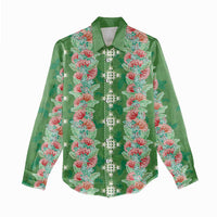 Hawaii Ohia Lehua Women Casual Shirt Tropical Vibes Green
