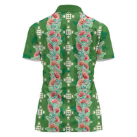 Hawaii Ohia Lehua Women Polo Shirt Tropical Vibes Green
