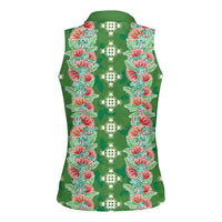 Hawaii Ohia Lehua Women Sleeveless Polo Shirt Tropical Vibes Green