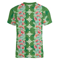 Hawaii Ohia Lehua Women V-Neck T-Shirt Tropical Vibes Green