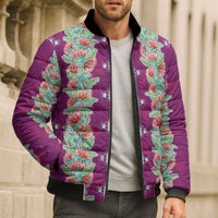 Hawaii Ohia Lehua Bomber Puffer Jacket Tropical Vibes Fuchsia