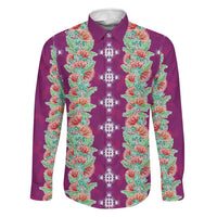 Hawaii Ohia Lehua Family Matching Long Sleeve Bodycon Dress and Hawaiian Shirt Tropical Vibes Fuchsia LT05 Dad's Shirt - Long Sleeve Fuchsia - Polynesian Pride