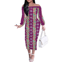Hawaii Ohia Lehua Family Matching Off The Shoulder Long Sleeve Dress and Hawaiian Shirt Tropical Vibes Fuchsia LT05 Mom's Dress Fuchsia - Polynesian Pride