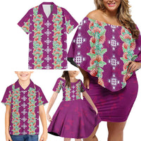 Hawaii Ohia Lehua Family Matching Off Shoulder Short Dress and Hawaiian Shirt Tropical Vibes Fuchsia LT05 - Polynesian Pride
