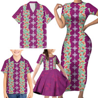 Hawaii Ohia Lehua Family Matching Short Sleeve Bodycon Dress and Hawaiian Shirt Tropical Vibes Fuchsia LT05 - Polynesian Pride