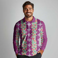 Hawaii Ohia Lehua Long Sleeve Polo Shirt Tropical Vibes Fuchsia
