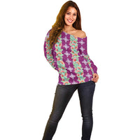 Hawaii Ohia Lehua Off Shoulder Sweater Tropical Vibes Fuchsia