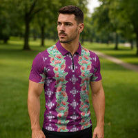 Hawaii Ohia Lehua Zipper Polo Shirt Tropical Vibes Fuchsia