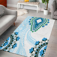 Africa Dashiki Area Rug With Polynesian Pattern Blue Version