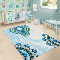 Africa Dashiki Area Rug With Polynesian Pattern Blue Version