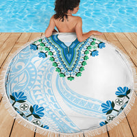 Africa Dashiki Beach Blanket With Polynesian Pattern Blue Version