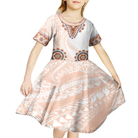 Africa Dashiki Kid Short Sleeve Dress With Polynesian Pattern Beige Version LT05 - Polynesian Pride