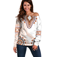 Africa Dashiki Off Shoulder Sweater With Polynesian Pattern Beige Version LT05 Women Beige - Polynesian Pride