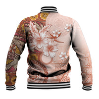Tonga Ngatu Pattern With Light Tabasco Hibiscus Baseball Jacket Oil Painting Style LT05 - Polynesian Pride