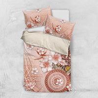 Tonga Ngatu Pattern With Light Tabasco Hibiscus Bedding Set Oil Painting Style