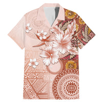 Tonga Ngatu Pattern With Light Tabasco Hibiscus Family Matching Mermaid Dress and Hawaiian Shirt Oil Painting Style LT05 Dad's Shirt - Short Sleeve Light Tabasco - Polynesian Pride
