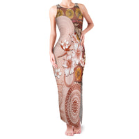 Tonga Ngatu Pattern With Light Tabasco Hibiscus Family Matching Tank Maxi Dress and Hawaiian Shirt Oil Painting Style LT05 Mom's Dress Light Tabasco - Polynesian Pride