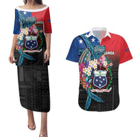 Samoa Couples Matching Puletasi and Hawaiian Shirt Humpback Whale Siapo Pattern