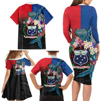 Samoa Family Matching Long Sleeve Bodycon Dress and Hawaiian Shirt Humpback Whale Siapo Pattern