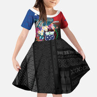 Samoa Kid Short Sleeve Dress Humpback Whale Siapo Pattern