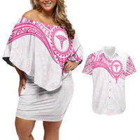 Personalised New Zealand Aotearoa Couples Matching Off Shoulder Short Dress and Hawaiian Shirt Nurse Tribal Pink Version LT05 Pink - Polynesian Pride