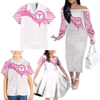 Personalised New Zealand Aotearoa Family Matching Off The Shoulder Long Sleeve Dress and Hawaiian Shirt Nurse Tribal Pink Version LT05 - Polynesian Pride