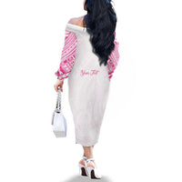 Personalised New Zealand Aotearoa Family Matching Off The Shoulder Long Sleeve Dress and Hawaiian Shirt Nurse Tribal Pink Version LT05 - Polynesian Pride