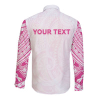 Personalised New Zealand Aotearoa Long Sleeve Button Shirt Nurse Tribal Pink Version