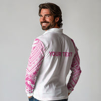 Personalised New Zealand Aotearoa Long Sleeve Polo Shirt Nurse Tribal Pink Version