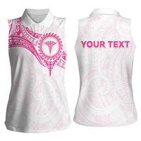 Personalised New Zealand Aotearoa Women Sleeveless Polo Shirt Nurse Tribal Pink Version LT05 - Polynesian Pride