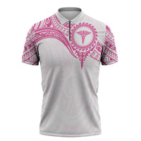 Personalised New Zealand Aotearoa Zipper Polo Shirt Nurse Tribal Pink Version LT05 Pink - Polynesian Pride