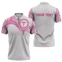 Personalised New Zealand Aotearoa Zipper Polo Shirt Nurse Tribal Pink Version LT05 - Polynesian Pride