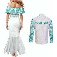 Personalised New Zealand Aotearoa Couples Matching Mermaid Dress and Long Sleeve Button Shirt Nurse Tribal Teal Version LT05 - Polynesian Pride