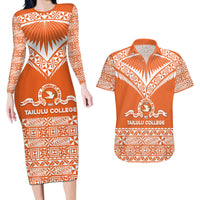 Personalised Tonga Tailulu College Couples Matching Long Sleeve Bodycon Dress and Hawaiian Shirt Tongan Kupesi Pattern