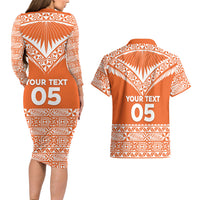 Personalised Tonga Tailulu College Couples Matching Long Sleeve Bodycon Dress and Hawaiian Shirt Tongan Kupesi Pattern