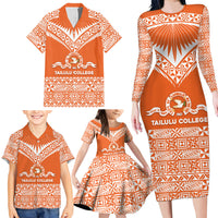 Personalised Tonga Tailulu College Family Matching Long Sleeve Bodycon Dress and Hawaiian Shirt Tongan Kupesi Pattern LT05 - Polynesian Pride
