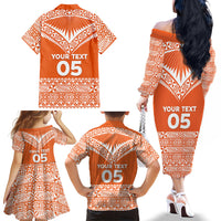 Personalised Tonga Tailulu College Family Matching Off The Shoulder Long Sleeve Dress and Hawaiian Shirt Tongan Kupesi Pattern LT05 - Polynesian Pride