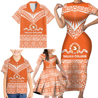 Personalised Tonga Tailulu College Family Matching Short Sleeve Bodycon Dress and Hawaiian Shirt Tongan Kupesi Pattern LT05 - Polynesian Pride