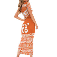 Personalised Tonga Tailulu College Family Matching Short Sleeve Bodycon Dress and Hawaiian Shirt Tongan Kupesi Pattern LT05 - Polynesian Pride