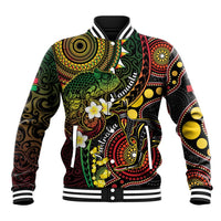 Vanuatu And Australia Aboriginal Baseball Jacket Iguana And Kangaroo Together LT05 Unisex Black - Polynesian Pride