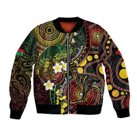 Vanuatu And Australia Aboriginal Bomber Jacket Iguana And Kangaroo Together LT05 Unisex Black - Polynesian Pride
