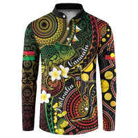 Vanuatu And Australia Aboriginal Button Sweatshirt Iguana And Kangaroo Together LT05 Black - Polynesian Pride