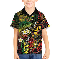Vanuatu And Australia Aboriginal Family Matching Short Sleeve Bodycon Dress and Hawaiian Shirt Iguana And Kangaroo Together LT05 Son's Shirt Black - Polynesian Pride